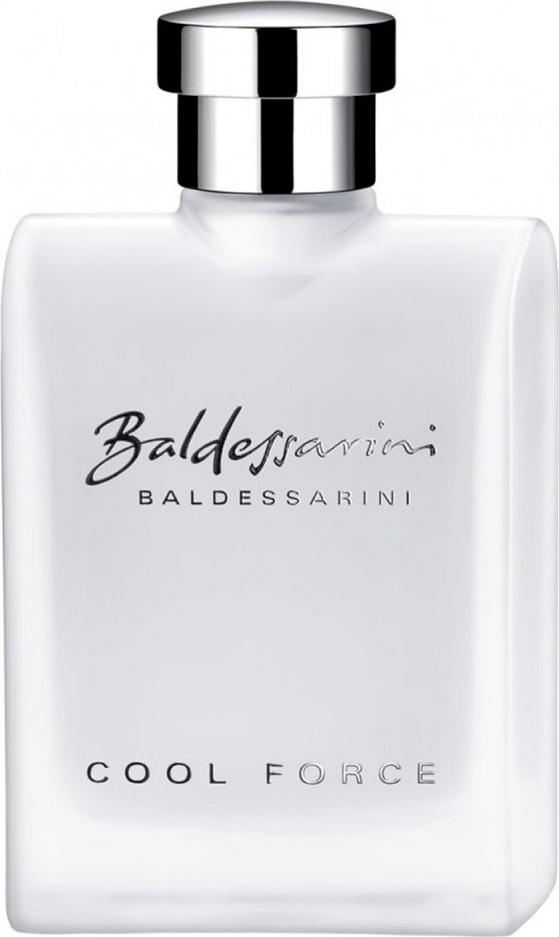 Flacon wody toaletowej BALDESSARINI Cool Force 50ml na białym tle - męskie perfumy z nutami cytrusowymi i pieprzem dla aktywnych mężczyzn