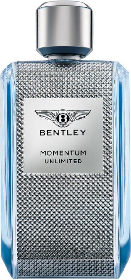 Bentley Momentum Unlimited woda toaletowa 100ml - elegancki flakon z metalicznymi akcentami na białym tle, luksusowe perfumy męskie marki Bentley