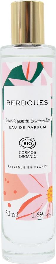 Flacon wody perfumowanej Berdoues Fleur de Jasmin & Amandier 50ml na białym tle - naturalne perfumy kwiatowe z certyfikatem organicznym