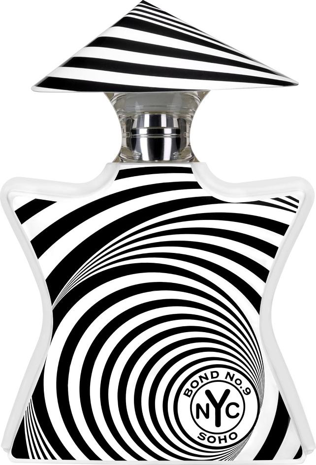 Flacon wody perfumowanej Bond No. 9 Soho unisex 100ml z eleganckim opakowaniem na białym tle - luksusowe perfumy inspirowane Nowym Jorkiem