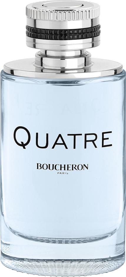 Flacon wody toaletowej Boucheron Quatre pour Homme 100ml na białym tle - eleganckie perfumy męskie marki Boucheron w luksusowym opakowaniu