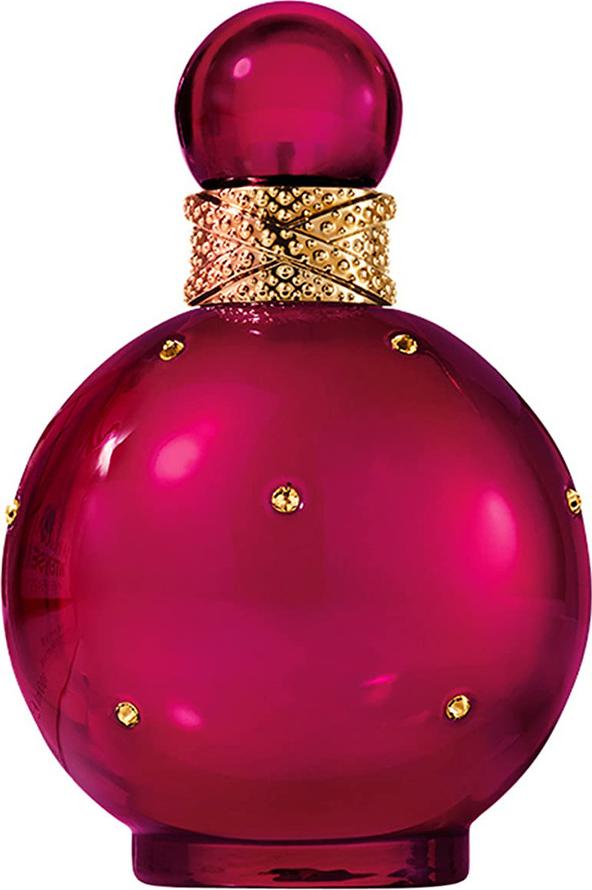 Britney Spears Fantasy Intense woda perfumowana 100ml w czerwonym flakonie ze złotymi akcentami na białym tle