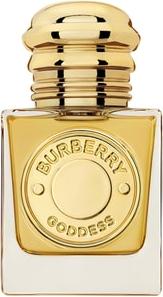 Elegancki kwadratowy flakon perfum BURBERRY GODDESS INTENSE na białym tle - luksusowe damskie perfumy marki Burberry w stylowym opakowaniu