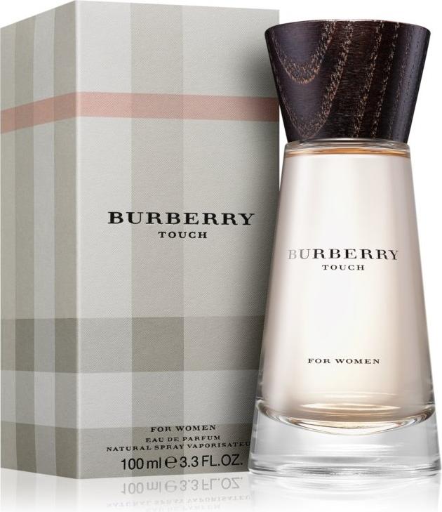 Flacon wody perfumowanej Burberry Touch for Women 100ml na białym tle - eleganckie perfumy damskie marki Burberry w szklanym opakowaniu
