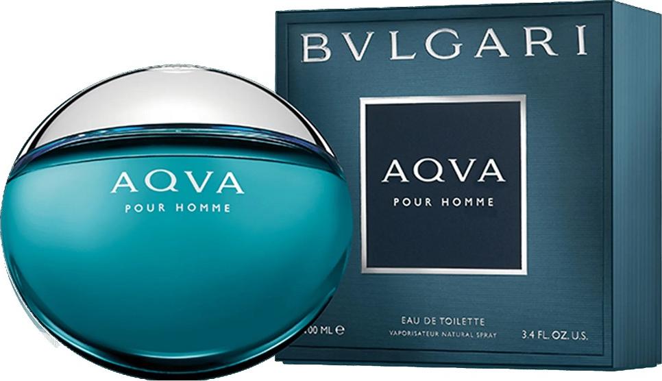 Flacon perfum Bvlgari Aqva Pour Homme woda toaletowa męska 100ml na białym tle - eleganckie opakowanie luksusowych perfum włoskiej marki