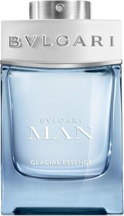 Flacon wody perfumowanej Bvlgari Man Glacial Essence 60ml dla mężczyzn w eleganckim opakowaniu z logo marki Bulgari na białym tle