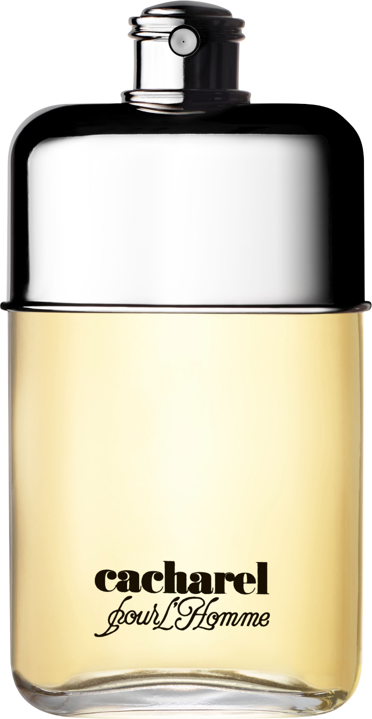 Flacon wody toaletowej Cacharel pour L'Homme 100ml dla mężczyzn z eleganckim opakowaniem marki Cacharel na białym tle