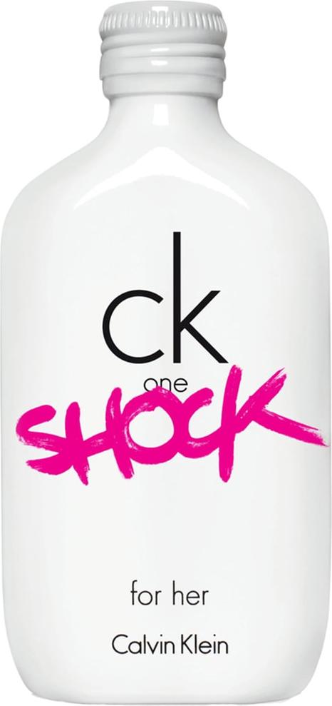 Flacon perfum Calvin Klein CK One Shock woda toaletowa damska 100ml na białym tle z charakterystycznym designem marki Calvin Klein