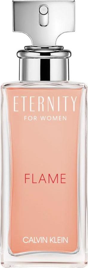Flacon wody perfumowanej Calvin Klein Eternity for Women Flame 100ml na białym tle z eleganckim opakowaniem marki Calvin Klein