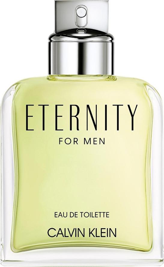 Flacon wody toaletowej Calvin Klein Eternity for Men 200ml na białym tle - elegancki zapach aromatyczno-fougere dla mężczyzn z nutami lawendy