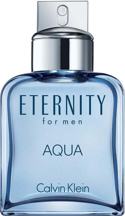 Flacon Calvin Klein Eternity for Men Aqua woda toaletowa 200ml na białym tle z eleganckim niebieskim opakowaniem marki Calvin Klein