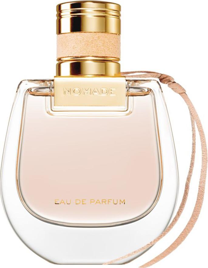 Flakon perfum Chloe Nomade woda perfumowana 30ml w eleganckim opakowaniu inspirowanym sakwą podróżną marki Chloe na białym tle