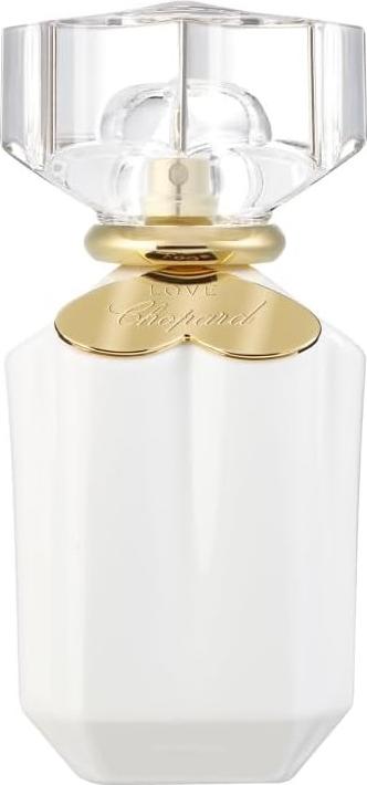 Flacon perfum Chopard Sparkling Love woda perfumowana 50ml na białym tle z eleganckim opakowaniem marki Chopard w złotych odcieniach