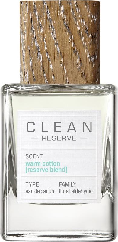 Flacon wody perfumowanej CLEAN Reserve Warm Cotton 50ml z klasycznej kolekcji na białym tle - eleganckie perfumy o zapachu świeżej bielizny