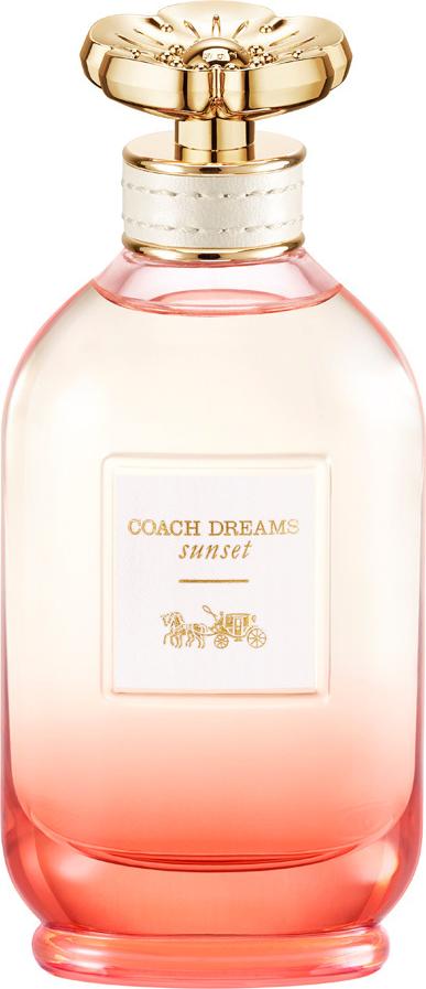 Flacon perfum Coach Dreams Sunset woda perfumowana 90 ml na białym tle - eleganckie opakowanie zmysłowego zapachu dla kobiet marki Coach