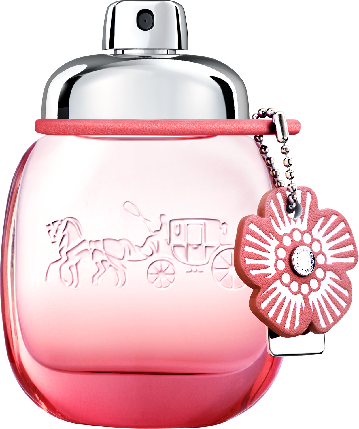 Flacon wody perfumowanej Coach Floral Blush 30ml na białym tle - elegancka butelka z różowym akcentem marki Coach w luksusowym opakowaniu