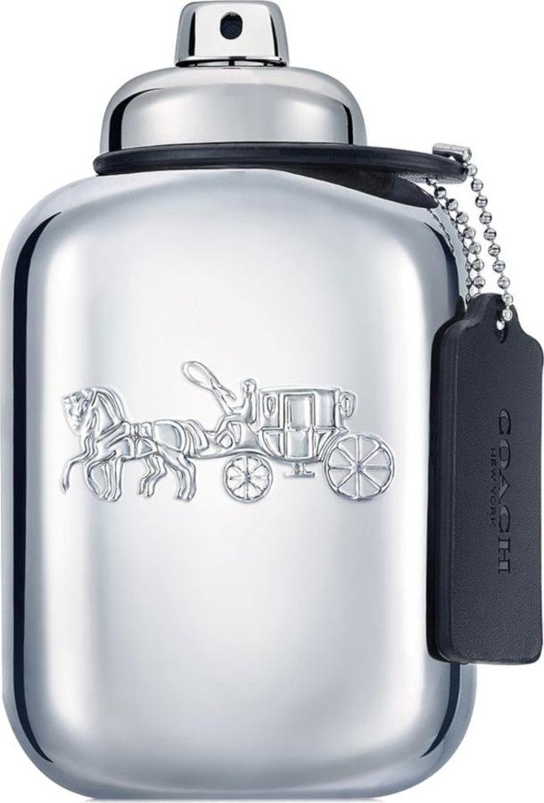 Flacon perfum Coach Platinum woda perfumowana 100ml dla mężczyzn na białym tle z eleganckim opakowaniem marki Coach