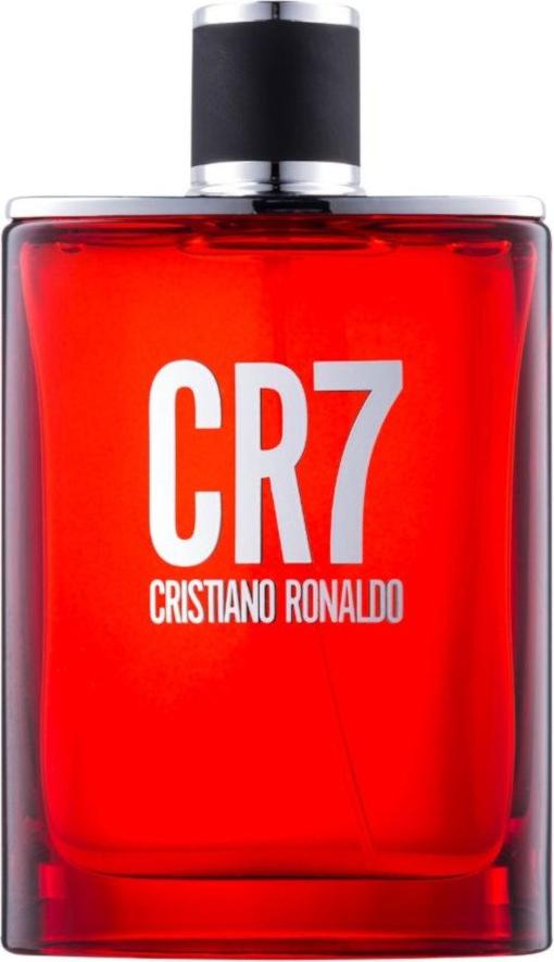 Flacon wody toaletowej Cristiano Ronaldo CR7 100ml dla mężczyzn z eleganckim opakowaniem prezentujący markę CR7 i pojemność perfum