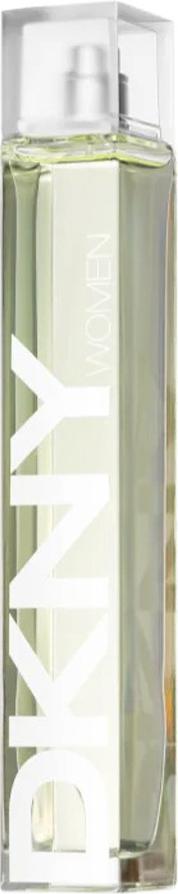 Flacon perfum DKNY New York For Women woda perfumowana damska 100ml na białym tle z eleganckim opakowaniem marki DKNY w kolorze złotym