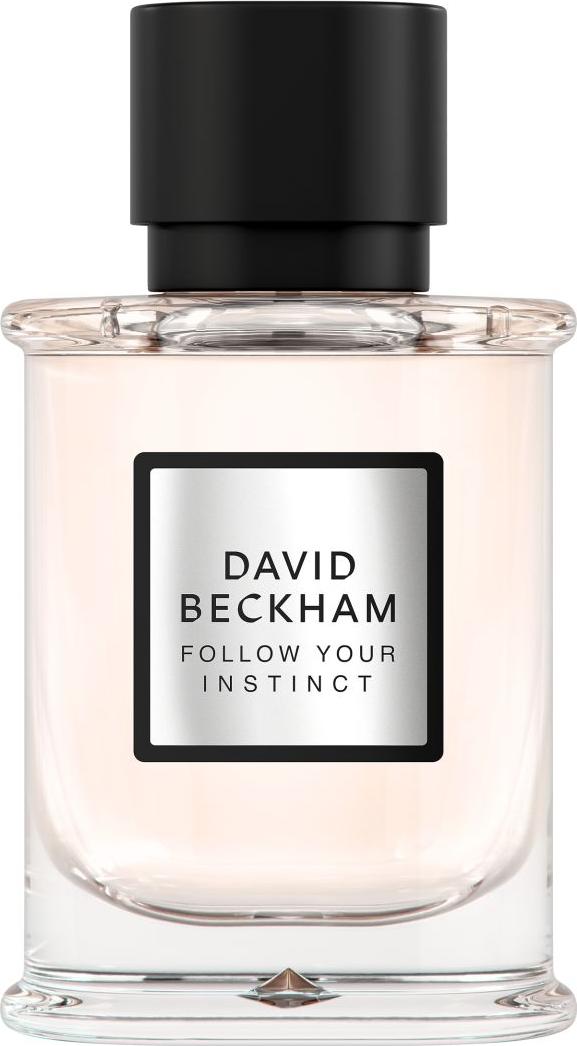 Flacon perfum David Beckham Follow Your Instinct woda perfumowana 50ml dla mężczyzn w eleganckiej butelce na białym tle z logo marki