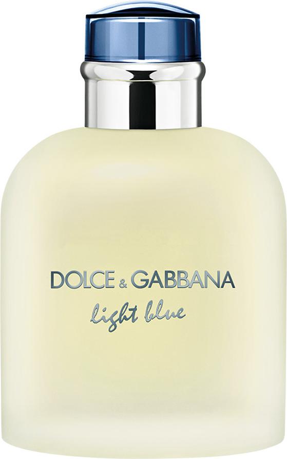 Flacon wody toaletowej Dolce & Gabbana Light Blue pour Homme 200ml w niebieskim opakowaniu z logo marki na białym tle