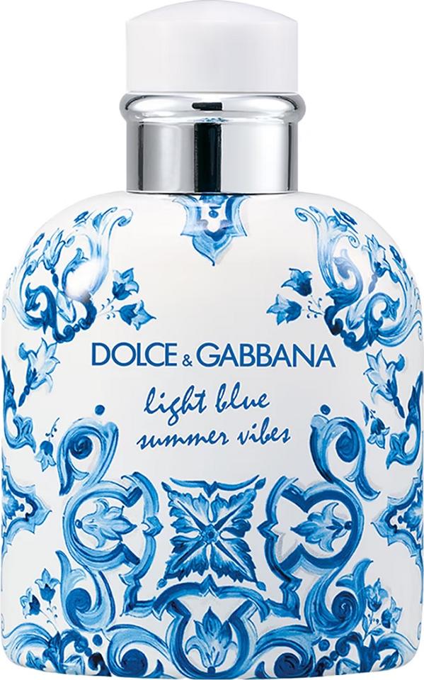 Flakon wody toaletowej Dolce&Gabbana Light Blue Summer Vibes Pour Homme 125ml z charakterystycznym niebieskim wzorem majoliki