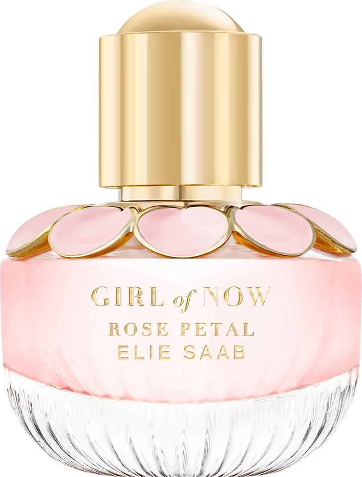 Flacon perfum Elie Saab Girl of Now Rose Petal woda perfumowana 30ml w eleganckim opakowaniu z logo marki na białym tle