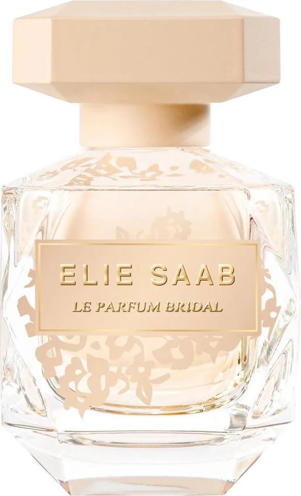 Flacon perfum Elie Saab Le Parfum Bridal woda perfumowana 50ml dla kobiet, eleganckie opakowanie luksusowych perfum kwiatowych na białym tle.