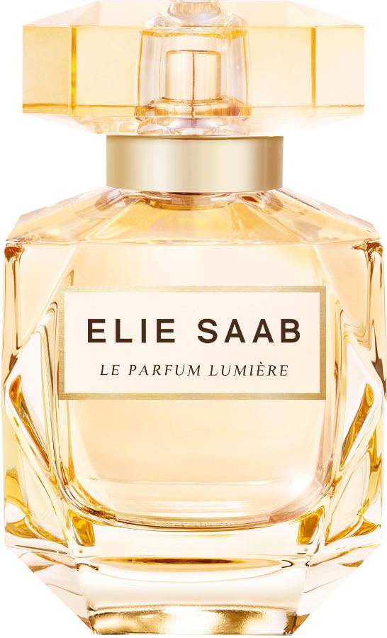 Flacon perfum Elie Saab Le Parfum Lumiere woda perfumowana 50ml w eleganckim opakowaniu na białym tle z logo marki Elie Saab