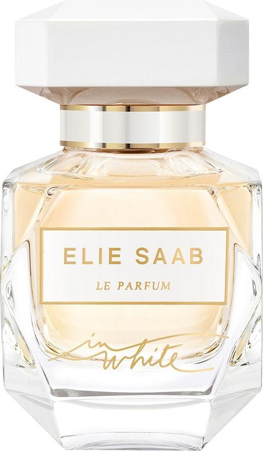 Flacon perfum Elie Saab Le Parfum in White woda perfumowana 30ml na białym tle z eleganckim opakowaniem marki Elie Saab