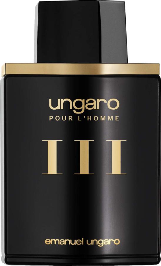 Flacon wody toaletowej Emanuel Ungaro pour L'Homme III 100ml na białym tle - eleganckie męskie perfumy z charakterystycznym designem butelki