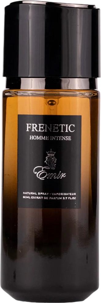 Flakon ekstraktu perfum Emir Frenetic Homme Intense 80ml w minimalistycznym designie na białym tle z eleganckim opakowaniem marki Emir