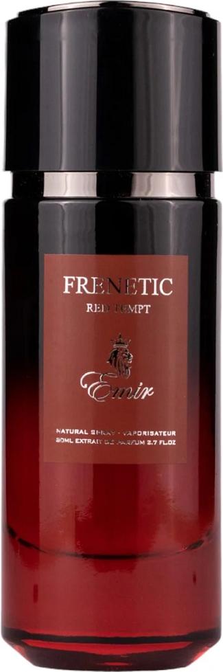 Flacon ekstraktu perfum Emir Frenetic Red Tempt 80ml dla mężczyzn z eleganckim czerwonym opakowaniem marki Emir na białym tle