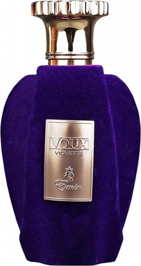Emir Voux Violette woda perfumowana 100ml w eleganckim fioletowym flakonie ze złotymi detalami na białym tle - unisex perfumy marki Emir