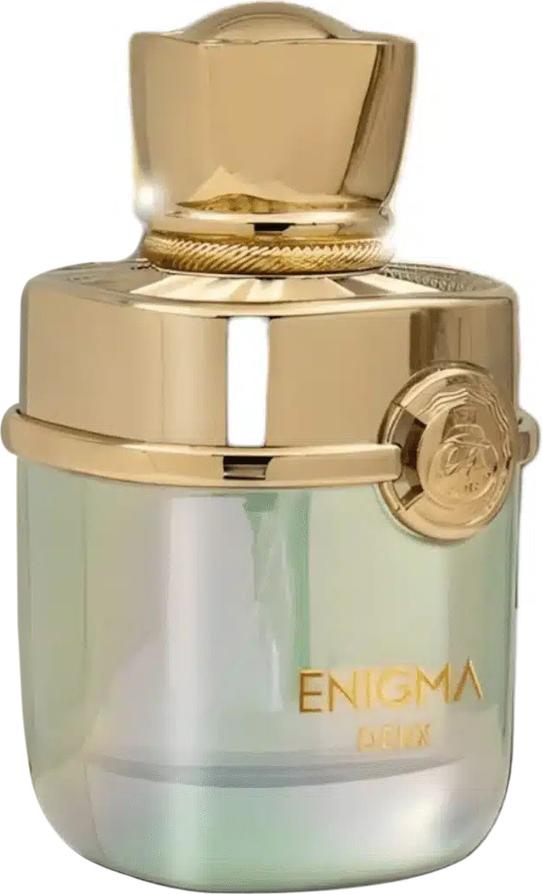 Flacon wody perfumowanej French Avenue Enigma Deux 100ml dla kobiet na białym tle z eleganckim opakowaniem i logo marki