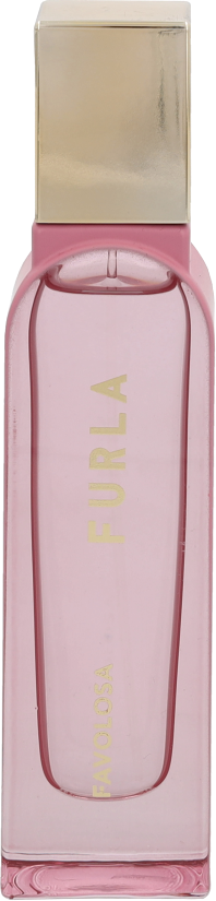 Flacon perfum Furla Favolosa woda perfumowana 30 ml na białym tle, eleganckie opakowanie z logo marki Furla, butelka z przezroczystego szkła