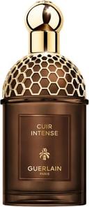 Flacon perfum GUERLAIN Absolus Allegoria Cuir Intense Eau de Parfum z eleganckim opakowaniem na białym tle, luksusowy zapach unisex