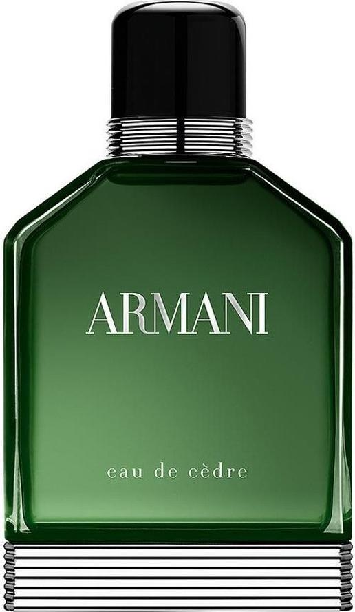 Flacon wody toaletowej Giorgio Armani Eau de Cedre 100ml dla mężczyzn z eleganckim opakowaniem marki Armani na białym tle