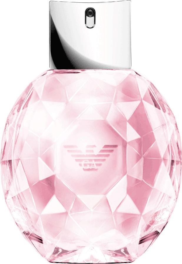 Flakon Giorgio Armani Diamonds Rose woda toaletowa 50ml w kształcie diamentu na białym tle z eleganckim opakowaniem marki Armani