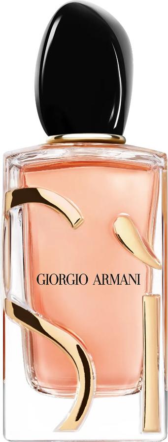 Flakon wody perfumowanej ARMANI SI Intense w eleganckim opakowaniu, luksusowe perfumy damskie marki Armani na białym tle w wysokiej jakości