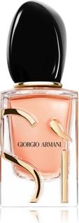 Flacon perfum ARMANI SI Intense woda perfumowana dla kobiet na białym tle z eleganckim opakowaniem marki Giorgio Armani