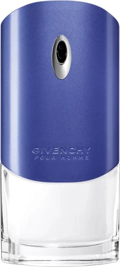 Flacon wody toaletowej Givenchy pour Homme Blue Label 100ml na białym tle - elegancki męski zapach z niebieską etykietą marki Givenchy