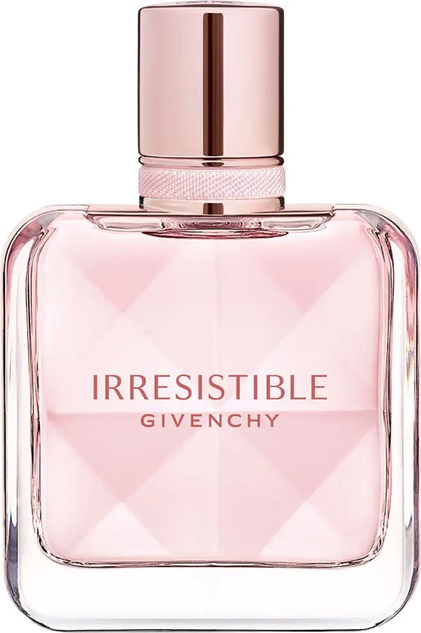 Flacon perfum Givenchy Irresistible Eau de Toilette 50ml - elegancka butelka wody toaletowej kwiatowo-owocowej dla kobiet na białym tle