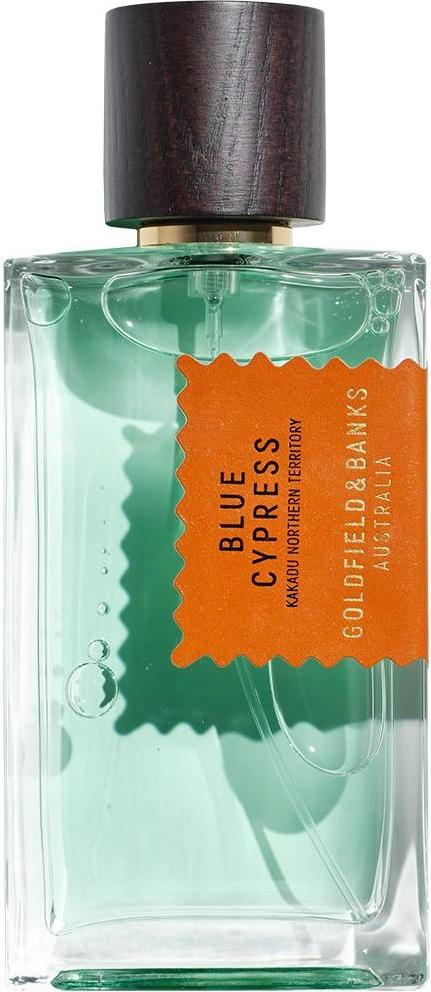 Flacon perfum Goldfield & Banks Blue Cypress 100ml na białym tle - eleganckie unisex perfumy z drzewną kompozycją cyprysową marki premium