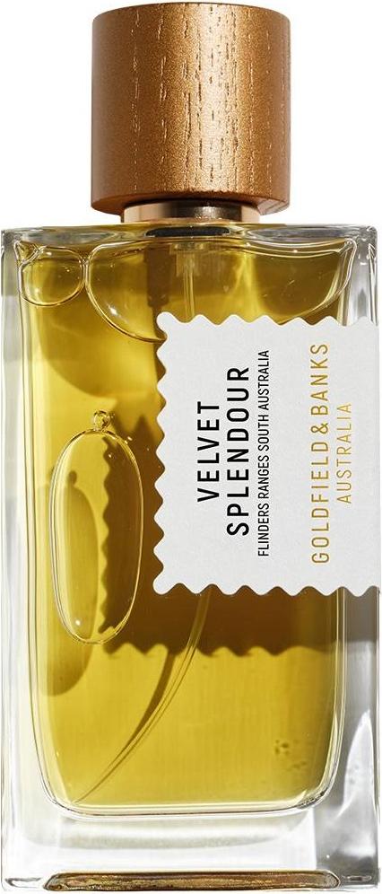 Flacon wody perfumowanej Goldfield & Banks Velvet Splendour 100ml z eleganckim opakowaniem na białym tle - perfumy damskie z nutami mimozy