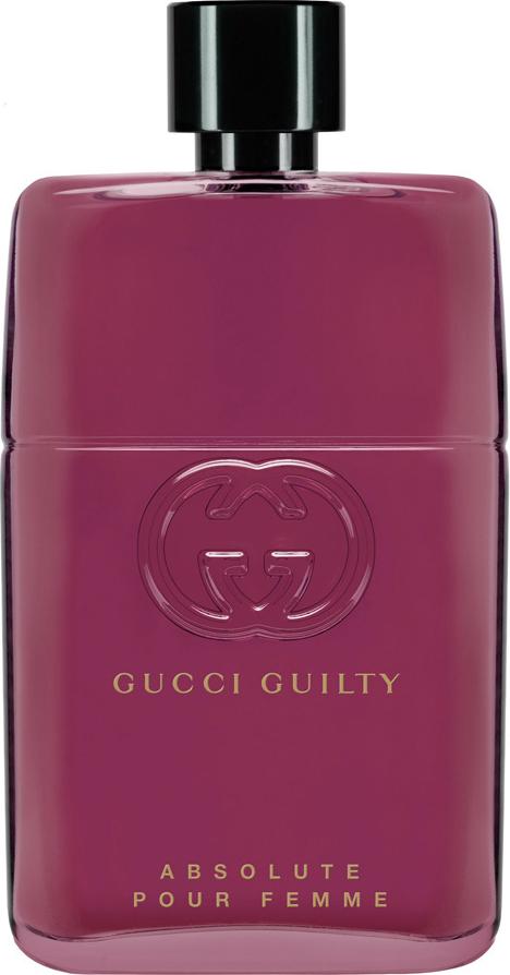 Flacon wody perfumowanej Gucci Guilty Absolute pour Femme 50ml na białym tle z eleganckim opakowaniem marki Gucci w kolorze czarnym
