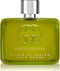 Flakon Gucci Guilty Elixir Pour Homme woda perfumowana 60ml w zielonym szkle z eleganckim opakowaniem marki Gucci na białym tle