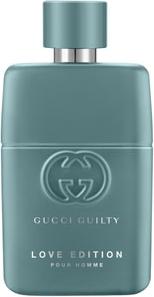 Flacon perfum Gucci Guilty Pour Homme Love Edition woda perfumowana na białym tle z charakterystycznym logo marki Gucci i eleganckim opakowaniem