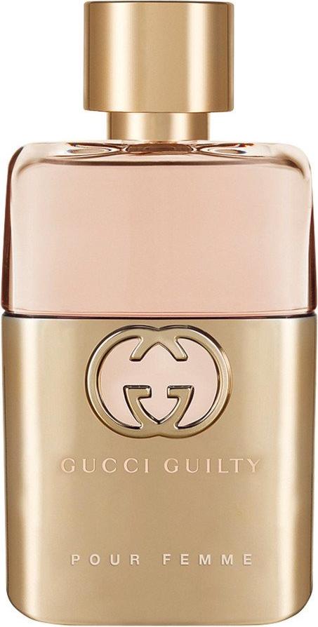 Flacon wody perfumowanej Gucci Guilty Pour Femme na białym tle - eleganckie opakowanie luksusowych perfum marki Gucci dla kobiet