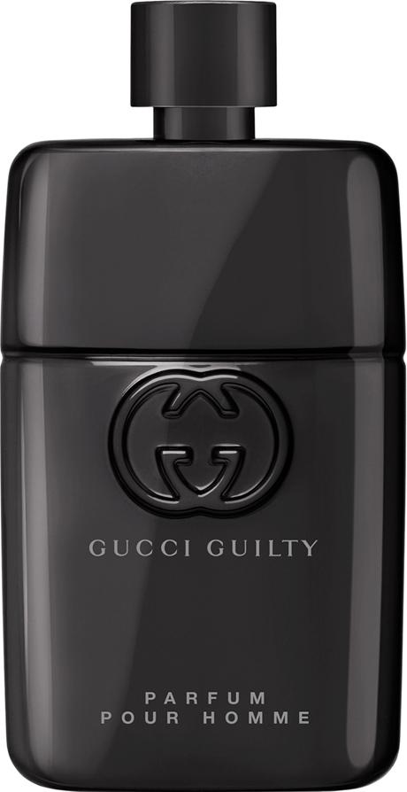 Flacon perfum Gucci Guilty Pour Homme 50ml na białym tle - eleganckie męskie perfumy w szklanym opakowaniu z logo marki Gucci